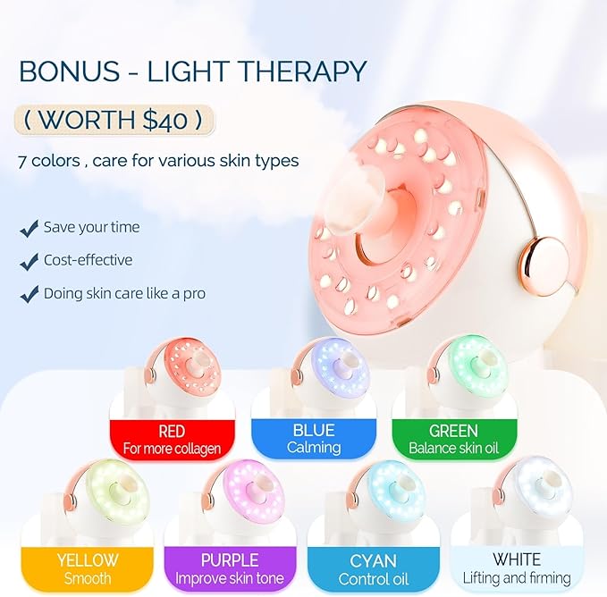 Facial Steamer,with 7 Colors Led Light,Face Steamer for Facial Deep Cleaning,Warm Mist Nano Ionic Steamer for Face Spa Kit,Face Humidifier,Facial Sauna Use at Home, Gift for Women(Rosegold with Light)