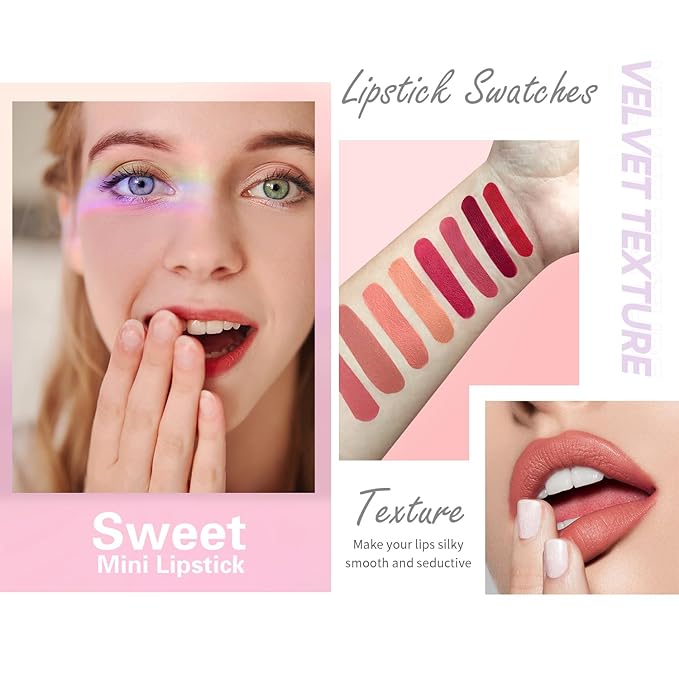 8 Colors Mini Matte Lipstick Set, Lipstick Capsules, Mini Capsule Tubes,Waterproof, Long Lasting, 24 Hour Wear, Cute Mini Lipstick for Girls and Women