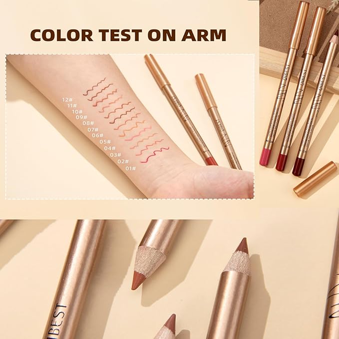 12 Colors Lip Liner Set, Brown Pink Red Smudge