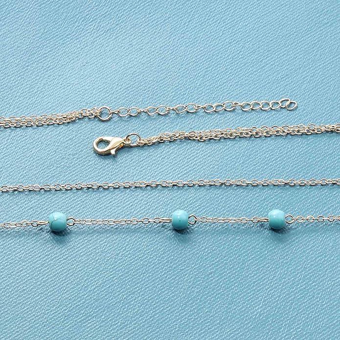 Boho Layered Coin Turquoise Necklace Gold