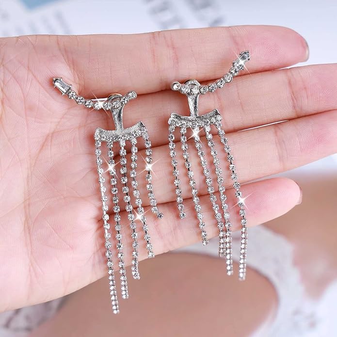 Vintage Rhinestone Chandelier Drop Earrings Crystal