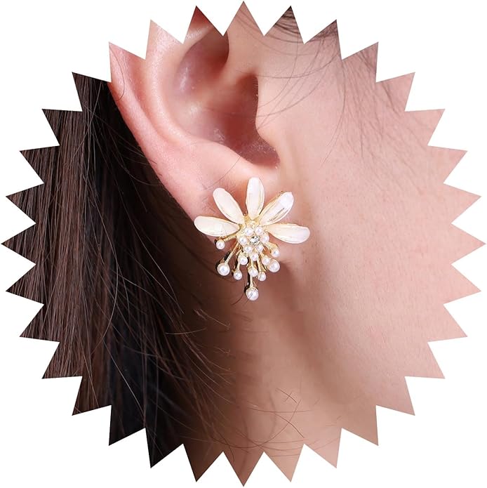 Vintage Flower Pearl Earrings Tiny Pearl