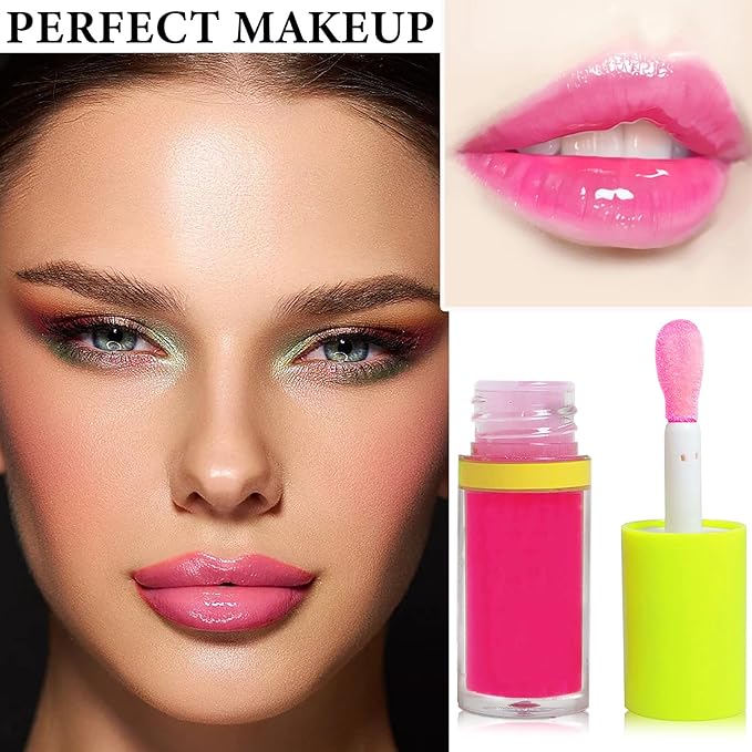 Lip Plumping Lip Gloss,Big Brush Head Lip Oil Hydrating Nourishing & Smooth Glossy Lip Glow Oil,Moisturizing Tinted Lip Gloss Lip Balm Shiny and Vegan Plumping Lip Tint Care(#03 Barbie Pink)