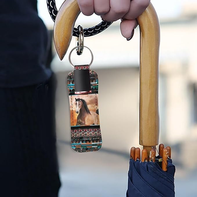Western Aztec Horse Chapstick Holder Keychain Bag
