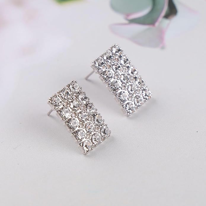 Vintage Rhinestone Square Earrings Square Crystal
