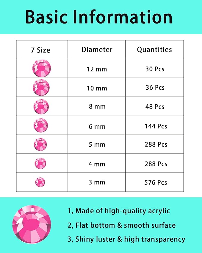 NIACONN Pink Face Jewels Gems Stick on, 10 - Pink