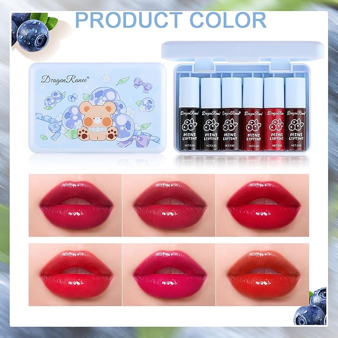 6 Colors Lip Tint Stain Set,Korean Lip Gloss Watery Lip Stain,Plumping Lip Gloss Mini Liquid Multi-use Lip & Cheek Tint Moisturizing,Long-lasting Waterproof Non-Sticky Cup Lip Makeup