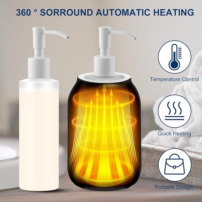 Massage Oil Heater Warmer,with ℃/℉ Switchable Display, Two Oil Dispenser Bottle,Constant Temperature,Body Oils Heater for Spa, Salon and Barber Shops,White