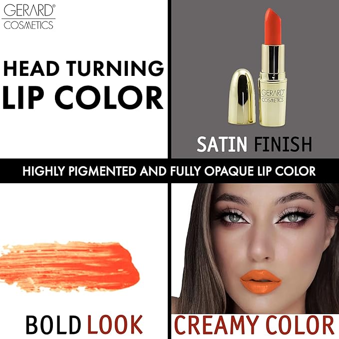 Gerard Cosmetics Lipstick Mai Tai | Orange Lipstick with Luxe Satin Finish | Highly Pigmented, Smooth Formula with Hydrating Ingredients | Long Lasting | Cruelty Free & Made in USA