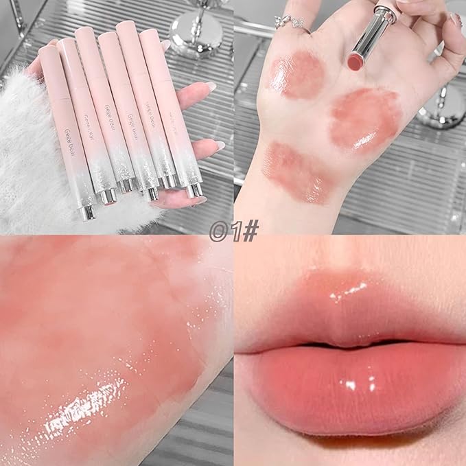 6 Colors Jelly Glossy Lipstick, 6Pcs Nude to Glossy