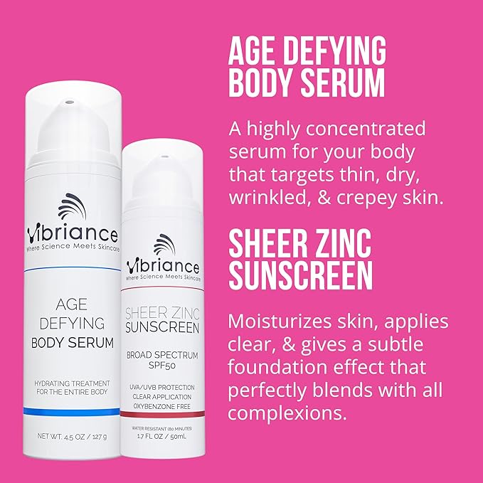 Vibriance Premium Skincare Bundle | Super C All-in-One Serum, Face Cleanser, Moisturizing Cream, Sheer Zinc Sunscreen SPF 50, Age Defying Body Creme - Heal, Hydrate, Protect, Rejuvenate