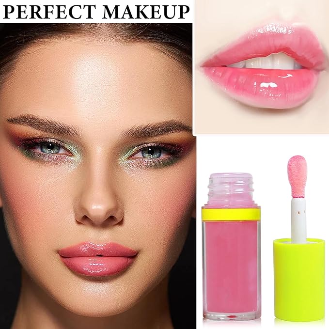 Lip Plumping Lip Gloss,Big Brush Head Lip Oil Hydrating Nourishing & Smooth Glossy Lip Glow Oil,Moisturizing Tinted Lip Gloss Lip Balm Shiny and Vegan Plumping Lip Tint Care(#02 Cherry Blossom Pink)