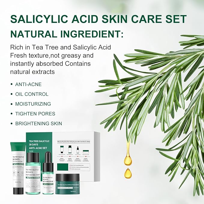 Skincare Mini Kit, Tea Tree Skin Care Sets & Kits, Acne Skincare Set Gifts, Anti Acne Facial Kit Gifts for Women,Cleanser, Toner, Serum, Cream,Oil Control Facial Kit, Airplane Friendly Sizes
