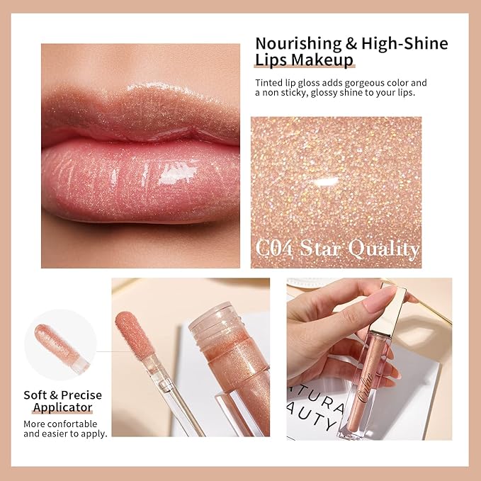 Oulac Glitter Hydrating Lipgloss Set with Mirror Finish Moisturizing & Reduce Fine Lines Lip Oil Refuse Chapped Lips Non Sticky Lip Gloss for Girls Women, 3X4.5ml
