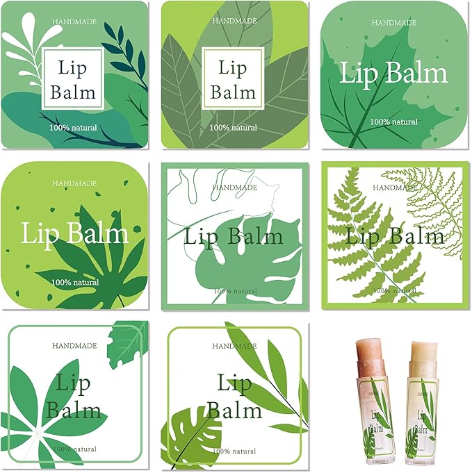 CRASPIRE Lip Balm Labels 80pcs Homemade Container(Leaves-Green)