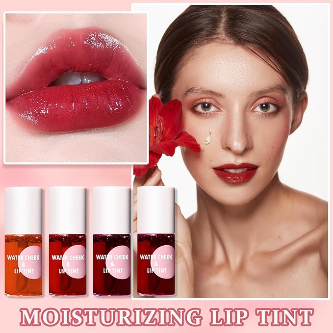 4PCS Lip Tint Stain Set, Velvet Lip Gloss Moisturizing Lip Stain Long Lasting Waterproof Liquid Lipstick Set Multipurpose Water Lip Stain Tint for Lip and Cheek Tint