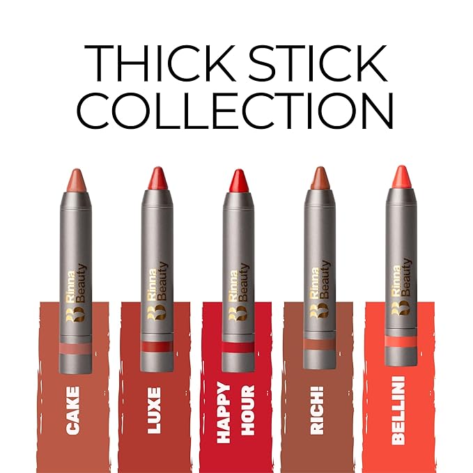 Rinna Beauty Thick Stick Lip Crayon - Cake - Long Lasting Lipstick, Moisturizing Creamy Formula w/Hydrating Oils & Extracts, Built-In Sharpener, Vegan, Cruelty Free, Sulfate Free, Gluten Free, 1 ea