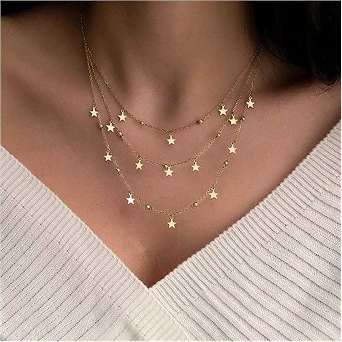 Vintage Layered Star Dangle Necklace Star