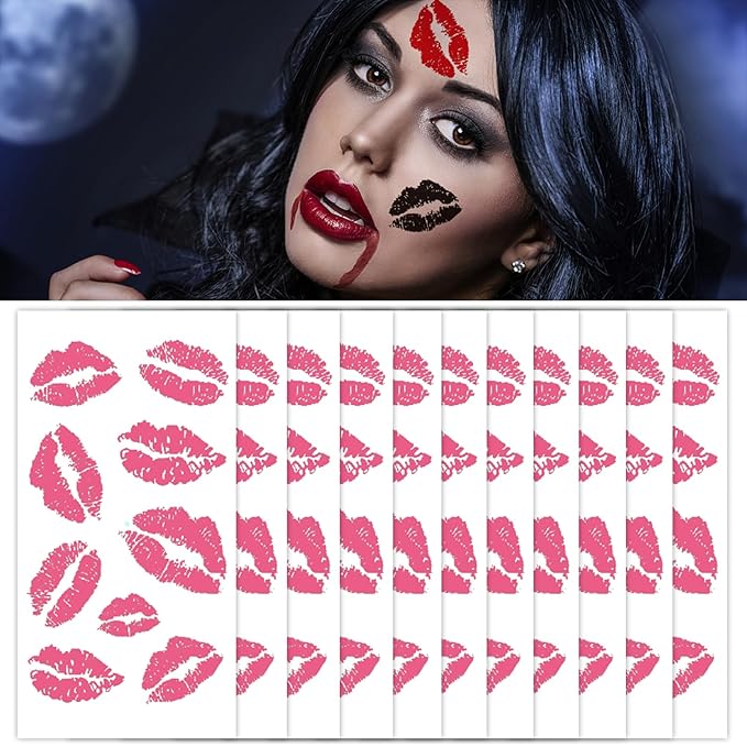 10 Sheets Pink Lip Temporary Tattoo, Lip Print Party Decorations