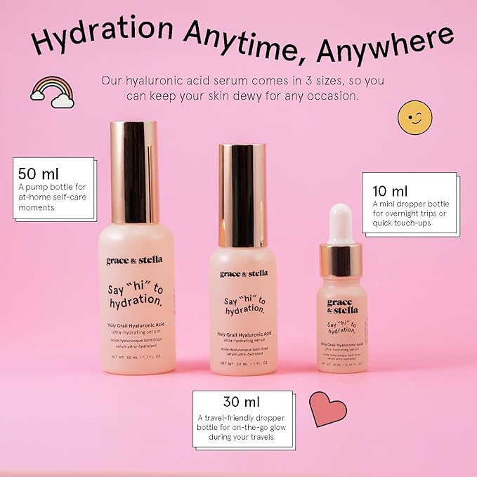 grace & stella Award Winning Hyaluronic Acid Serum (30 ml/1 fl oz) Hyaluronic Acid Serum for Face - Acido Hialuronico Face Serum for Women - Hydrating Serum Remove Fine Lines, Wrinkles - Anti Aging