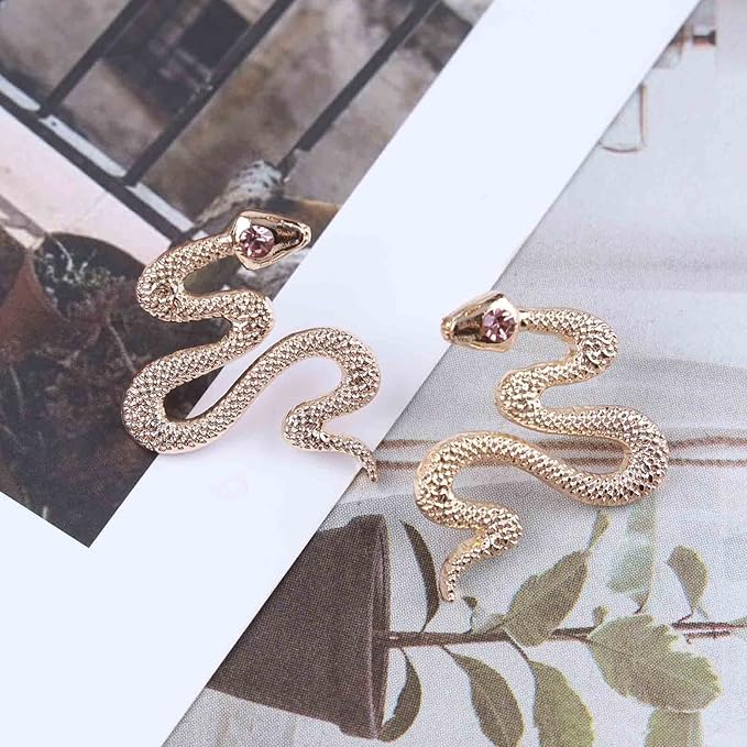 Vintage Snake Stud Earrings Gold Snake