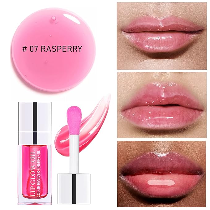 2 PCS Plumping Lip Glow Oil (RASPERRY), Clear Tinted Lip Gloss Set, Moisturize Nourish and Enhance Your Lips with a Natural Long-Lasting Shine - Perfect for Any Occasion