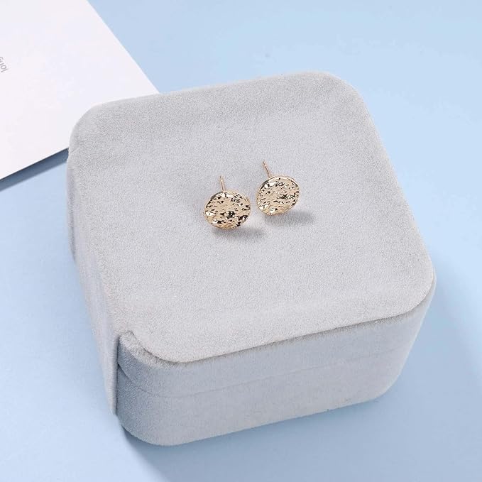 Boho Disc Coin Studs Earrings Gold Hammered Coin