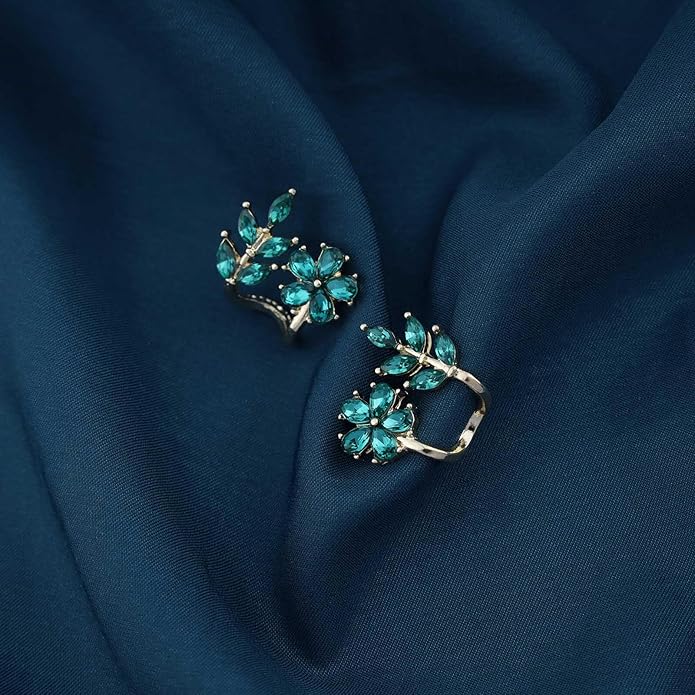 Vintage Emerald Flower Ear Cuff Earrings