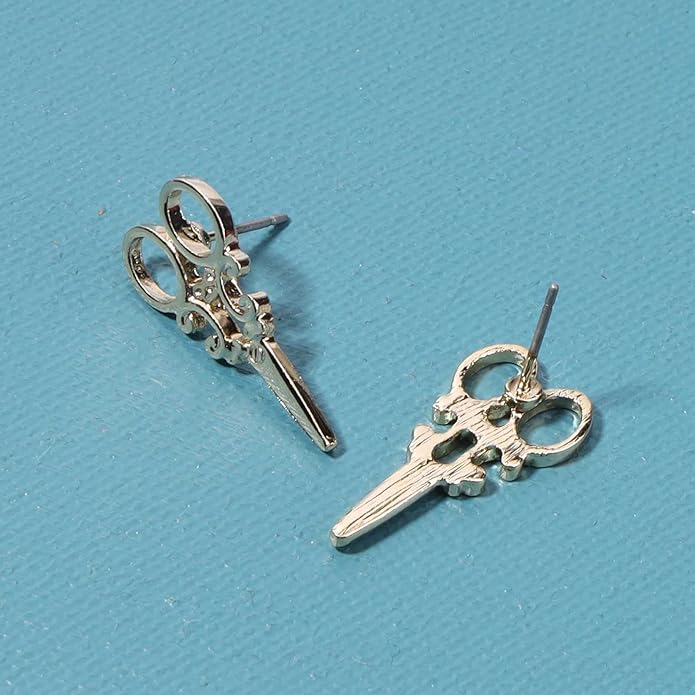 Punk Scissors Stud Earrings Gold Barber