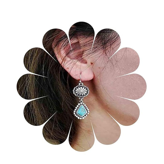 Boho Oval Turquoise Earrings Silver Circle Dangle Drop