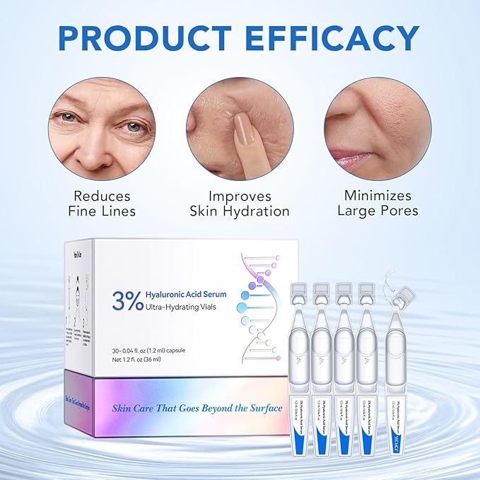 3% Hyaluronic Acid Serum Ultra-Hydrating Vials,Hyaluronic Acid, Hyaluronic Acid Serum for Face Serum for Women Anti Aging Single-Use Hyaluronic Acid Tubes Vials(1 Box of 30)