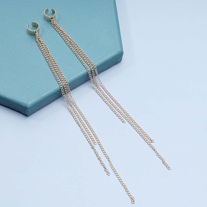 Boho Chain Tassel Earrings Gold Long