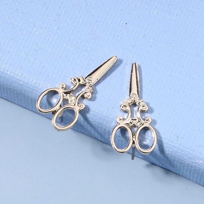 Punk Scissors Stud Earrings Gold Barber