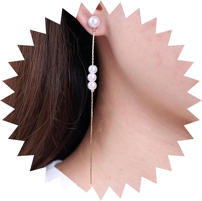 Vintage Pearl Dangle Earrings Long tassel