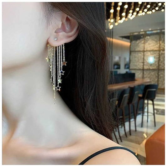 Boho Star Chain Tassel Earrings Gold