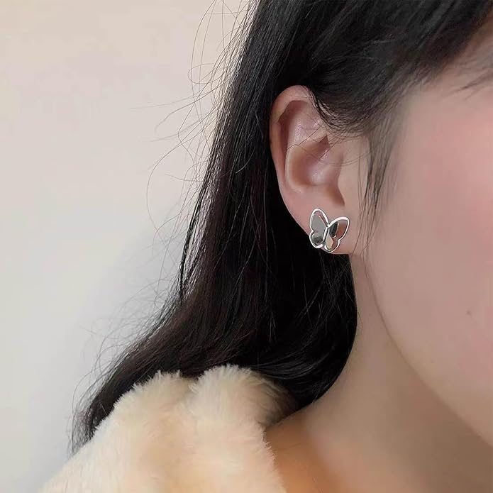 Tiny Butterfly Studs Earrings Vintage Silver