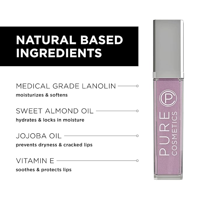 Pure Cosmetics Pure Illumination Lip Gloss - LED-lit Applicator w/Side Mirror - Non-Sticky, Moisturizing & Hydrating Lip Glosses - Soothes & Heals Dried Chapped Lips (Shimmer)