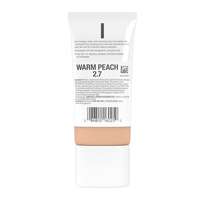 Neutrogena Clear Coverage Flawless Matte CC Cream, Full-Coverage Warm Peach, 1 oz