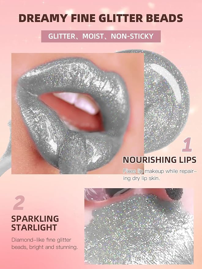 Hydrating Shimmer Lip Gloss, Sliver Moisturizing Lip Stain, Hydrating