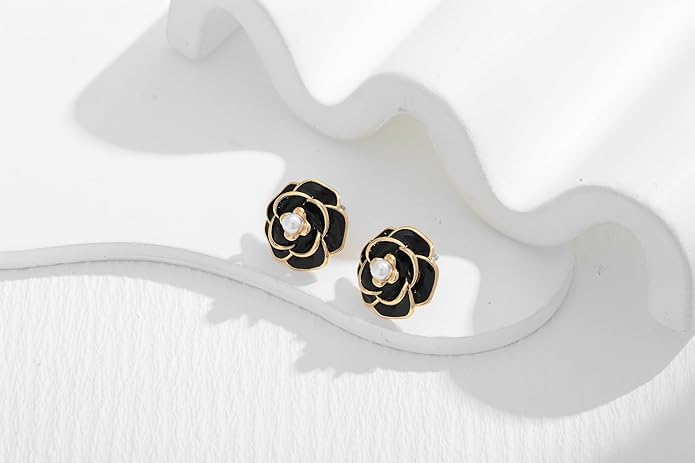 CLASSYZINT Gold/White/Red/Black Flower Stud Earrings