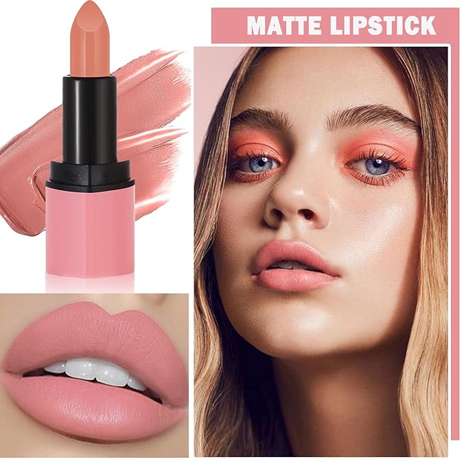Nude Matte Lipstick, Nude Lip Stain Velvet Lip Stick Bold and Intense Nude Pink Lipstick Smooth Matte Lip Gloss for Women Girls Daily Natural Nude Lip Makeup - #01