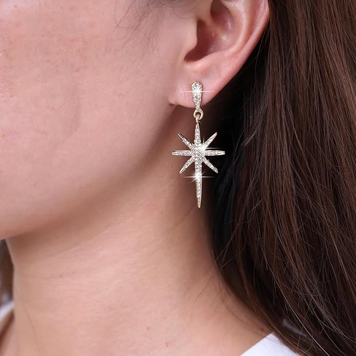 Vintage Crystal Northstar Dangle Earrings Rhinestone