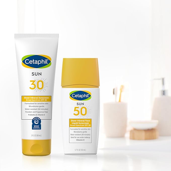 Cetaphil Sheer Mineral Sunscreen Lotion for Face & Body, 3 fl oz, 100% Mineral Sunscreen: Zinc Oxide & Titanium Dioxide, Broad Spectrum SPF 30, For Sensitive Skin