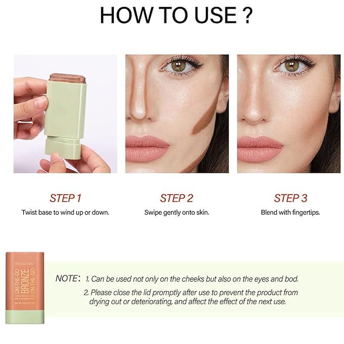On-The-Go Bronzer Stick,Multi-Use Cream Contour Stick,Natural Long Lasting Stick,Multi-Use
