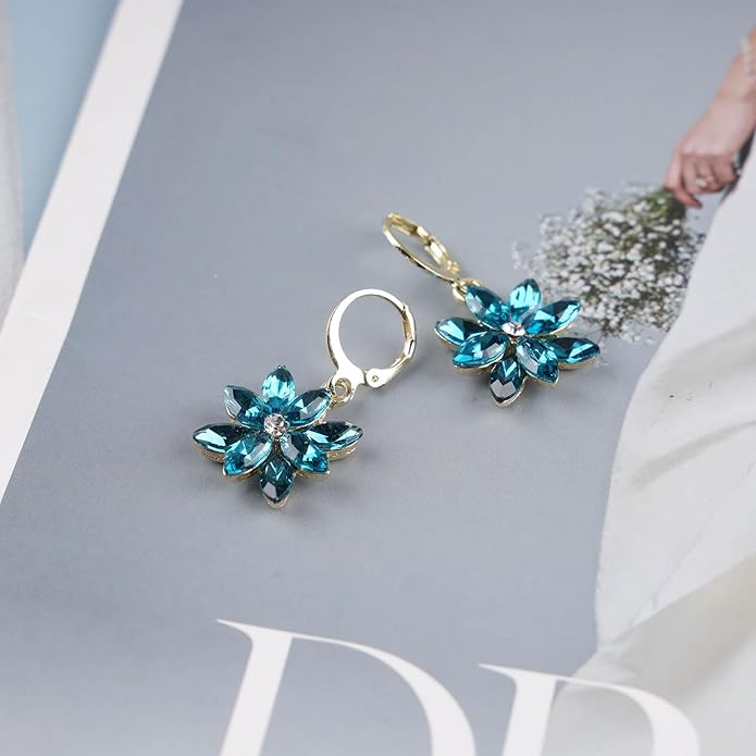 Vintage Blue Crystal Flower Earrings Sapphire