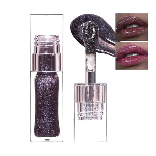 2024 New Magic Black Color Changing Lip Oil,Warm Change Glitter Lip Gloss, Color Changing Lip Oil V2, Color Changing Lip Gloss, Moisturizing Plumping Clear Lips Oil Tinted Lip Plumper Lips Care