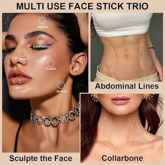Contour Stick Makeup Kit,3Pcs Bronzer Blush Highlighter Stick Fair (#01,04,07)