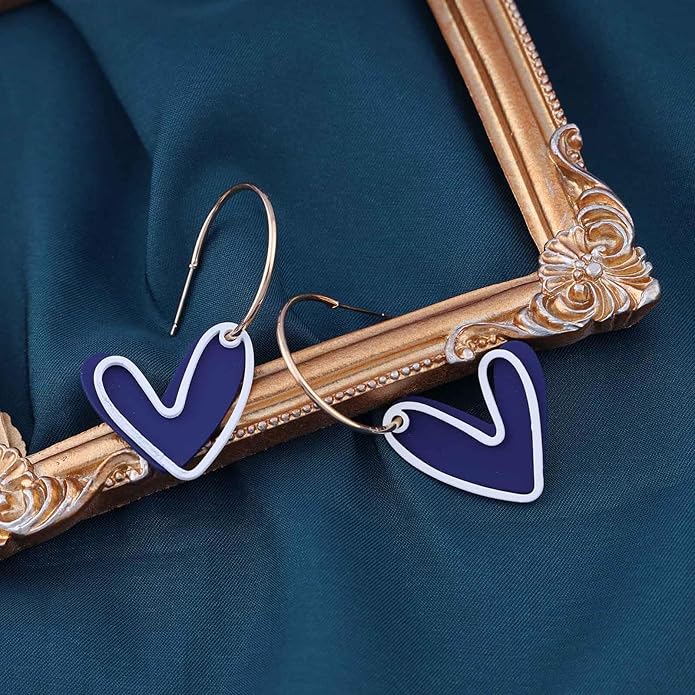 Vintage Blue Heart Earrings Enamel Heart