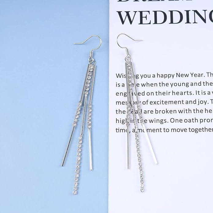Vintage Crystal Tassel Earrings Rhinestone Bar