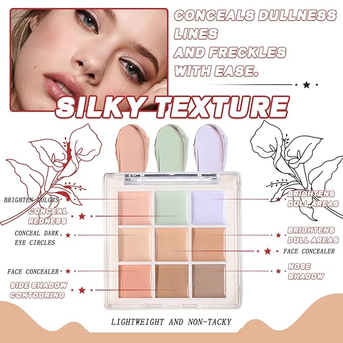 12 Colors Correcting Concealer Palette Kit with Brush,Cream